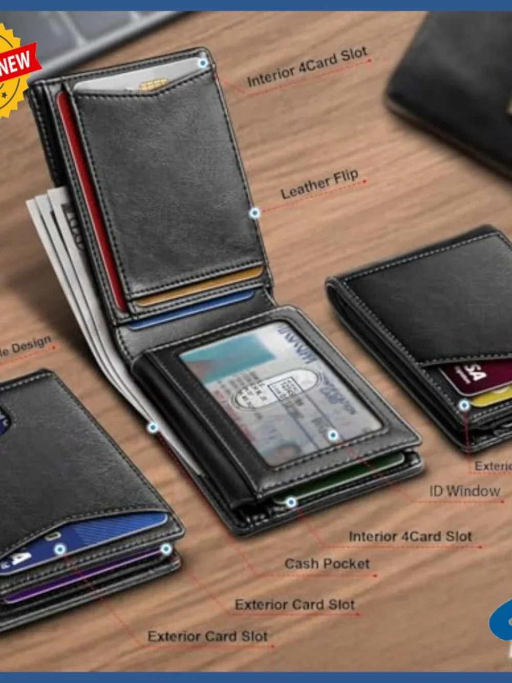 Slim Genuine Leather Front Pocket Wallet RFID Blocking 11 Card Slots